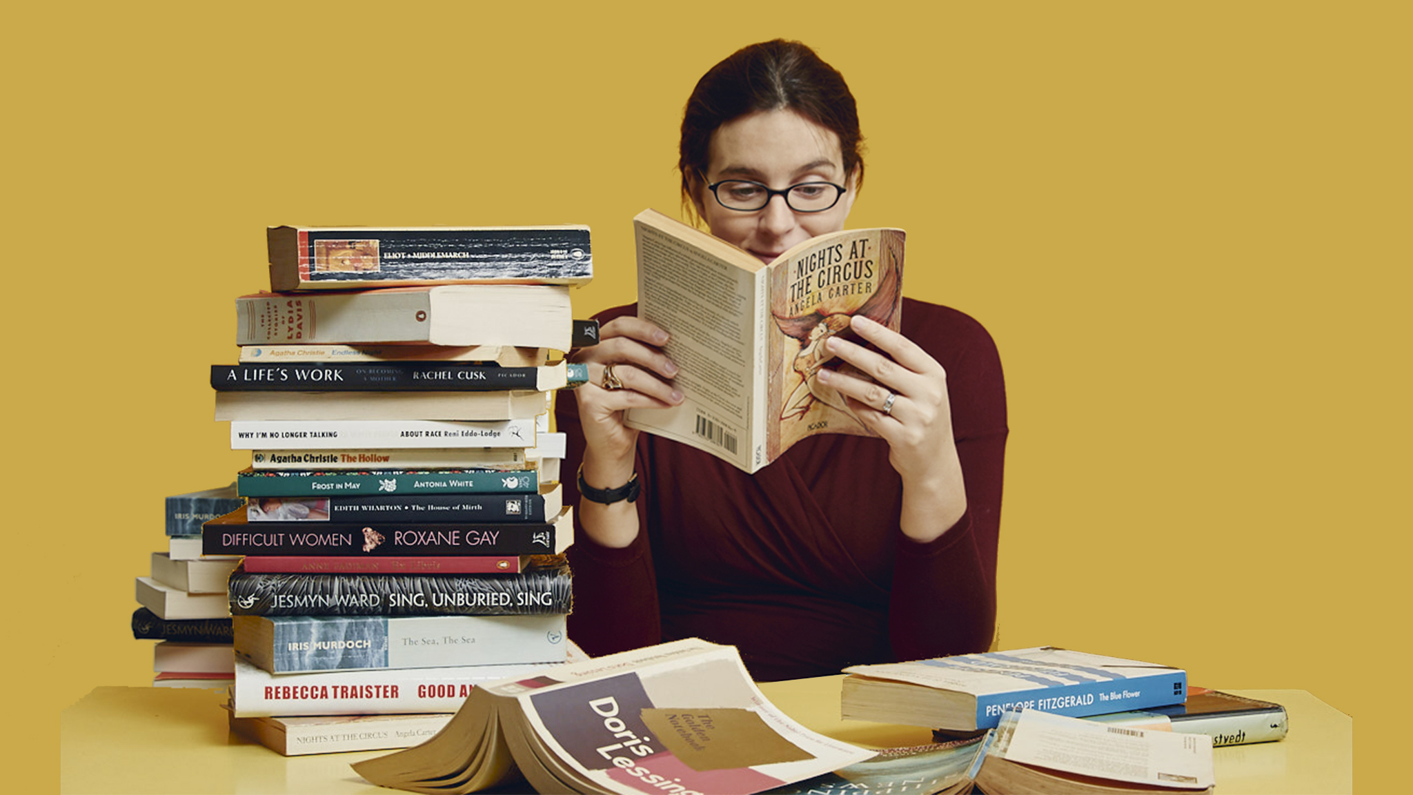 woman reading book